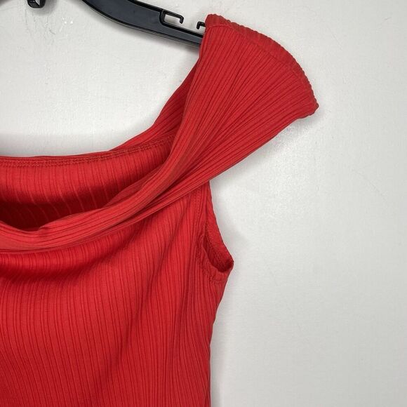 MADEWELL Ribbed Top Women Small Off The Shoulder NEW Red Stretch NR359 - Picture 7 of 11